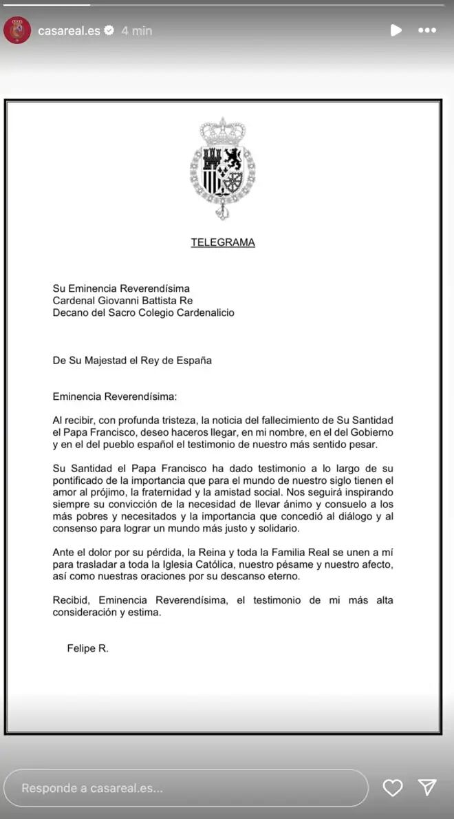 Comunicado de los Reyes de España emitido por la muerte del Papa Francisco (CASA DE S.M. EL REY).