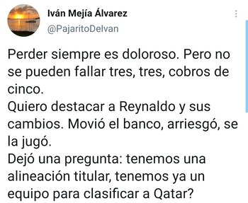 Iván Mejía mostró su inconformidad con la derrota de la selección Colombia. Foto: Twitter