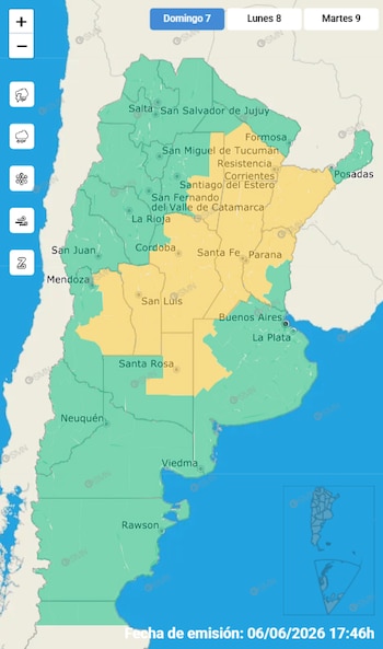 Alerta amarilla por tormentas el domingo 7 de junio segpun el SMN