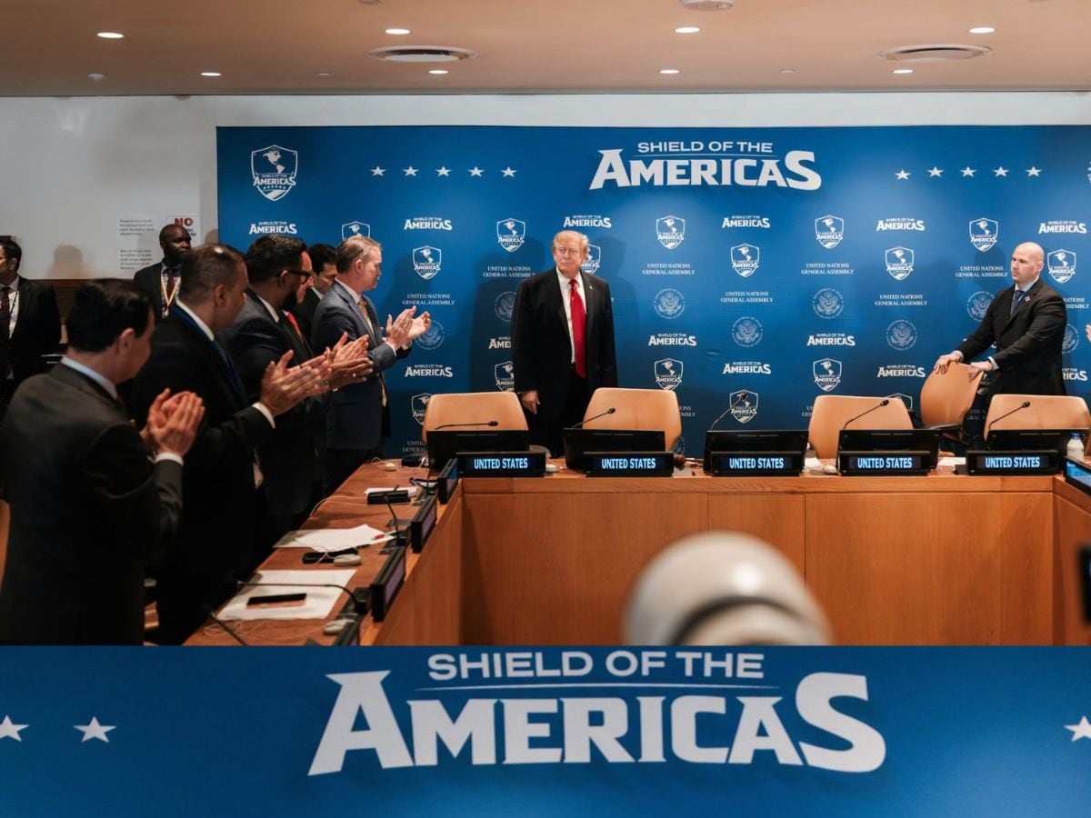 Donald Trump durante la sesión extraordinaria del Escudo de las Américas (New York, Estados Unidos)