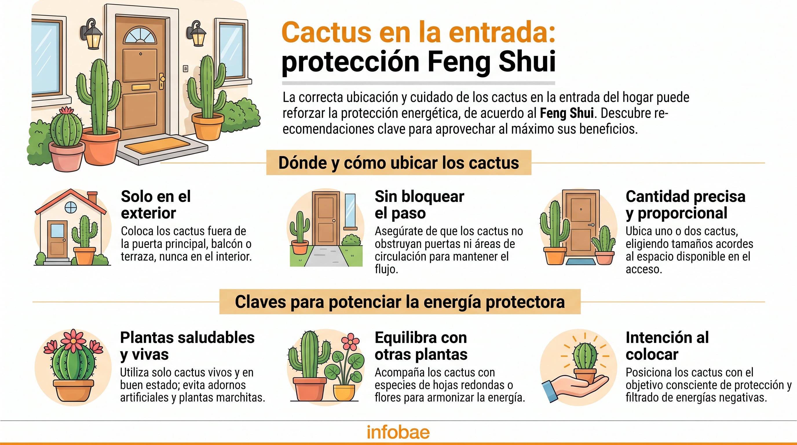 Infobae presenta las pautas del Feng Shui para la ubicación y el cuidado de cactus en la entrada del hogar. (Imagen Ilustrativa Infobae)