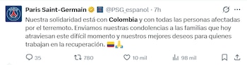Mario Alberto Yepes es el único jugador colombiano que ha estado el PSG, equipo que se pronunció de esta forma para apoyar el país - crédito @PSG_espanol/X