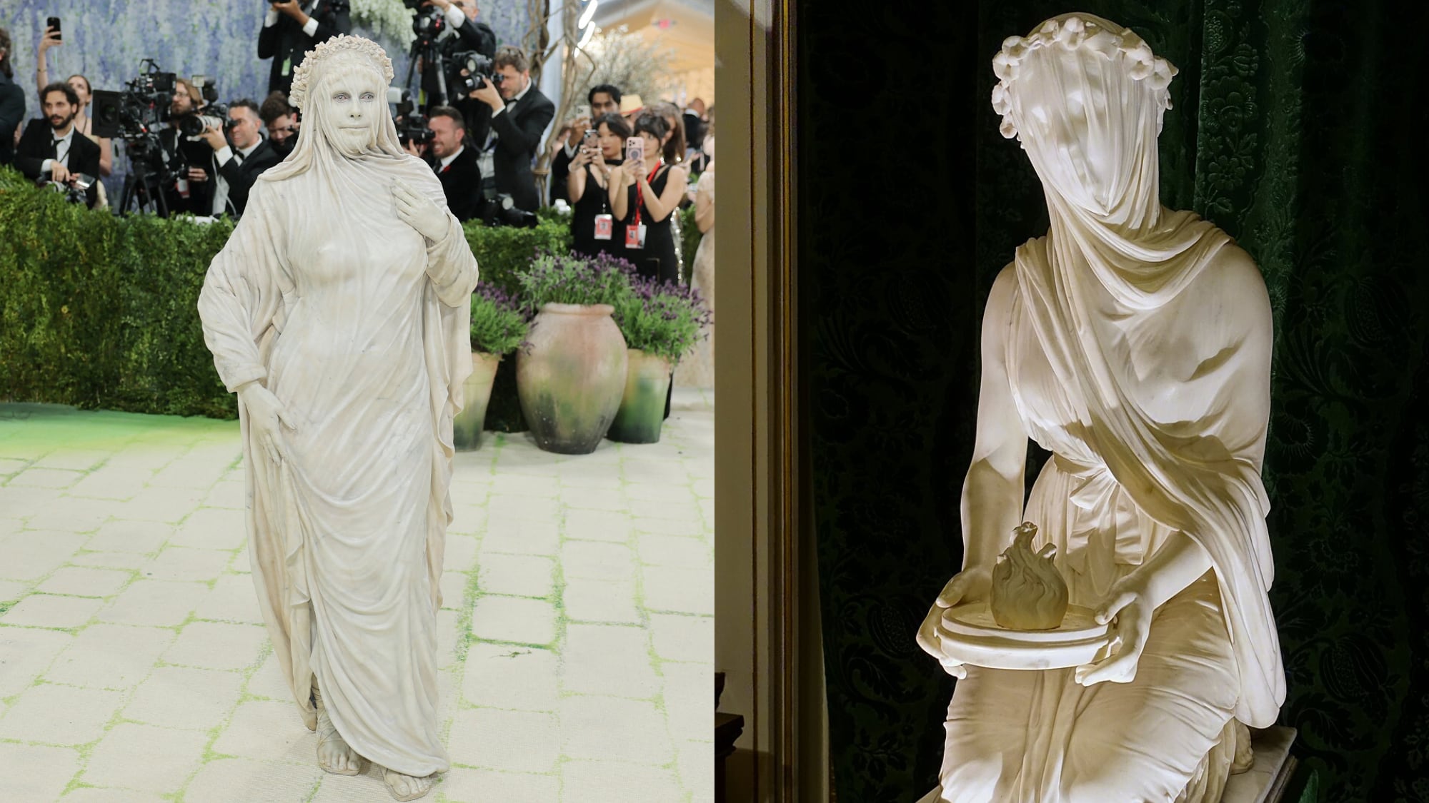 Heidi Klum rindió homenaje a la escultura neoclásica con su impactante vestuario