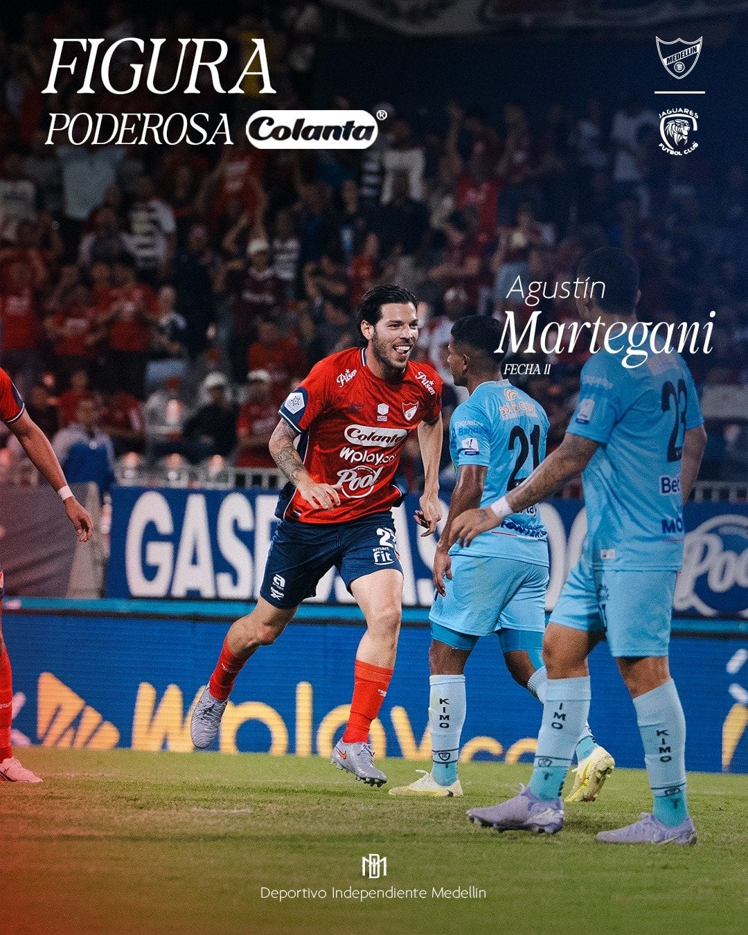 Agustín Martegani convirtió el gol del empate tras una jugada previa con John Montaño-crédito @DIM_Oficial/X