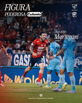 Agustín Martegani convirtió el gol del empate tras una jugada previa con John Montaño-crédito @DIM_Oficial/X
