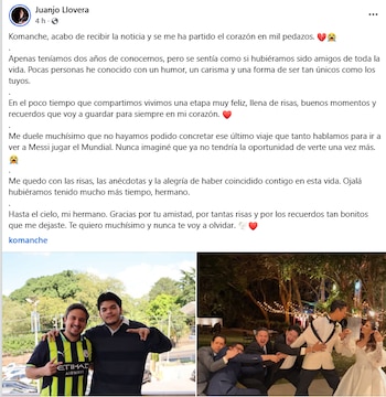 Llovera contó que apenas llevaban dos años de conocerse, pero sentía que habían sido amigos de toda la vida.
