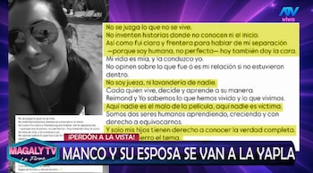 Magaly cuestiona a esposa de Manco por mantener cercanía tras infidelidad. Captura: Magaly Tv La Firme.