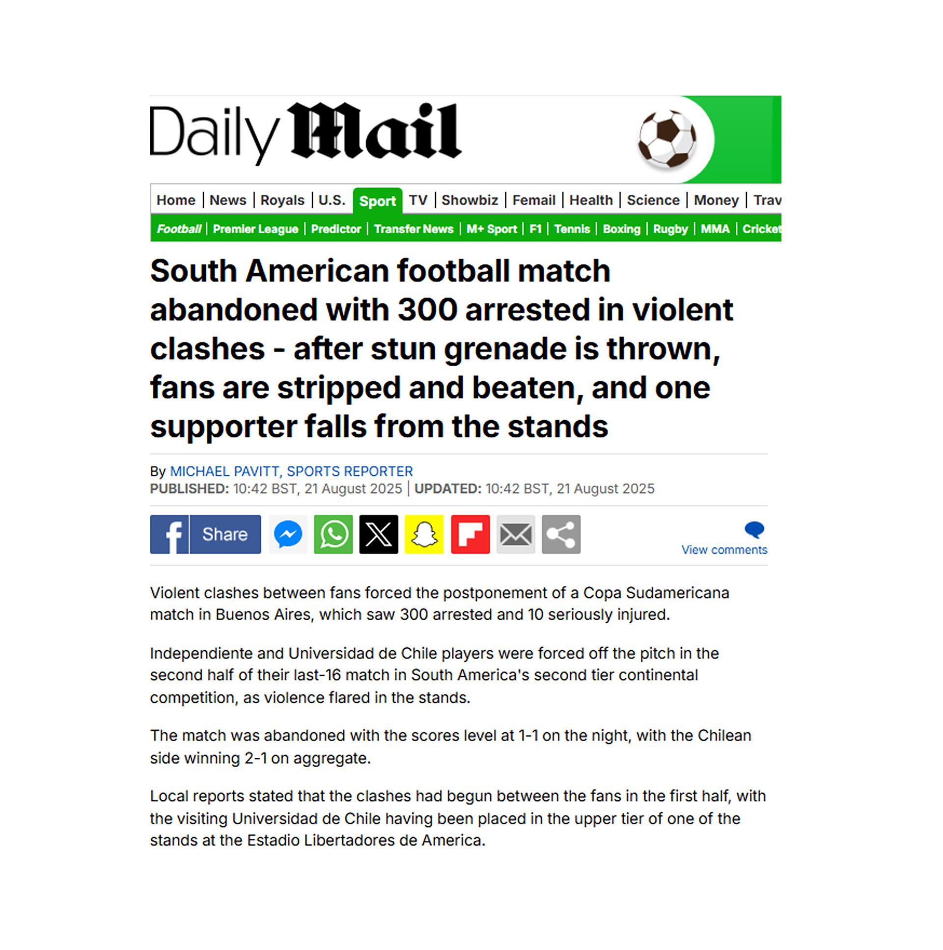 La nota del Daily Mail, de Inglaterra