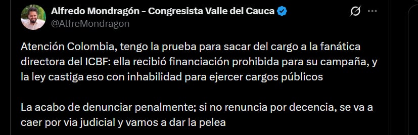 Según afirmó Alfredo Mondragón, la situación que denunció podría derivar en una inhabilidad para ejercer cargos públicos - crédito @AlfreMondragon/X