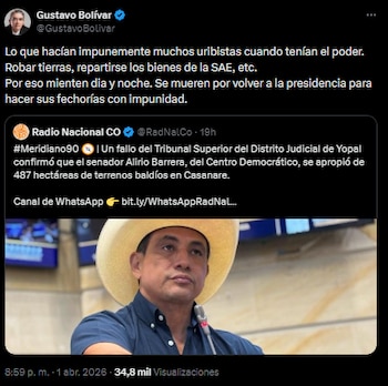 Gustavo Bolívar acusó a exfuncionarios uribistas de apropiación irregular de tierras y bienes públicos - crédito @GustavoBolivar/X