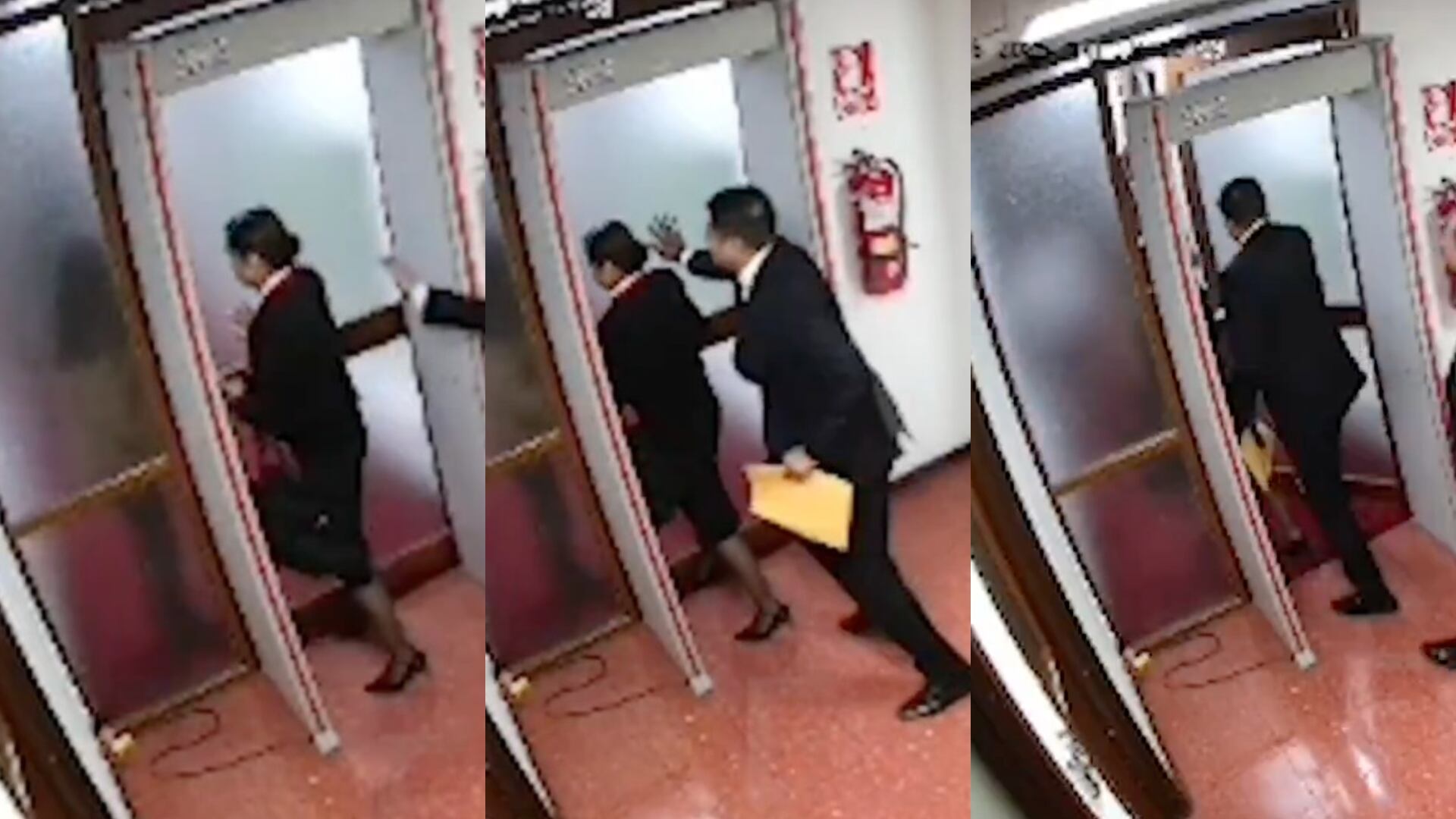 Momento en el que Patricia Benavides ingresa a la fuerza al Ministerio Público.