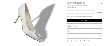 El calzado en cuestión corresponde a los Manolo Blahnik, Hangisi Bridal 90. (Captura de pantalla, manoloblahnik)