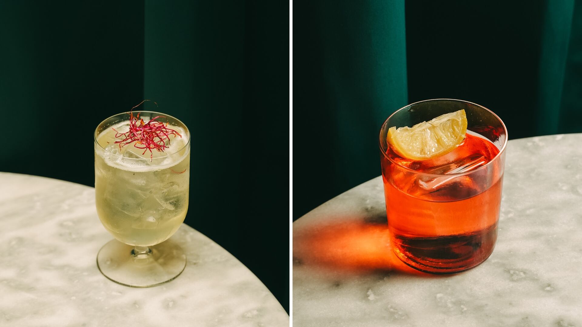 Matcha colada y Kingston negroni de Momus Bar. (Cedida)