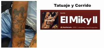 El tatuaje que portaba El Miky fue usado como portada de su corrido. Crédito: FGEO