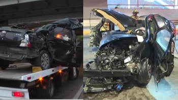 Aparatoso accidente en la Vía Expresa: Conductor salió ileso tras choque y vuelco que destruyó su auto