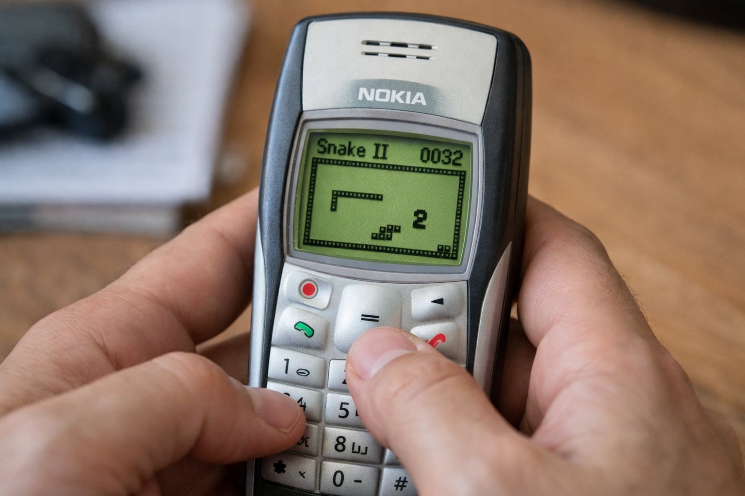 Una persona se sumerge en la nostalgia digital jugando el clásico juego Snake II en un emblemático teléfono Nokia 1100, recordando una era más simple de los videojuegos móviles. (Imagen Ilustrativa Infobae)