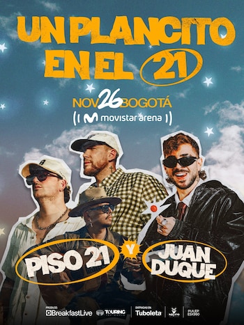 El show de Piso 21 y Juan Duque en Bogotá se realizará el 26 de noviembre de 2026, según anunciaron los artistas en sus redes sociales - crédito cortesía Breakfast Live