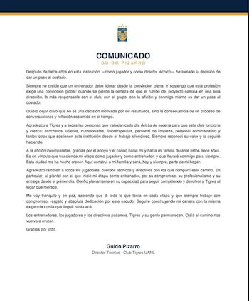 Guido Pizarro renuncia a Tigres (IG/ @guido.pizarro19)
