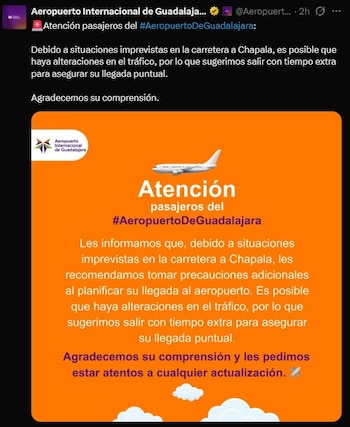 Comunicado en redes sociales delAeropuerto