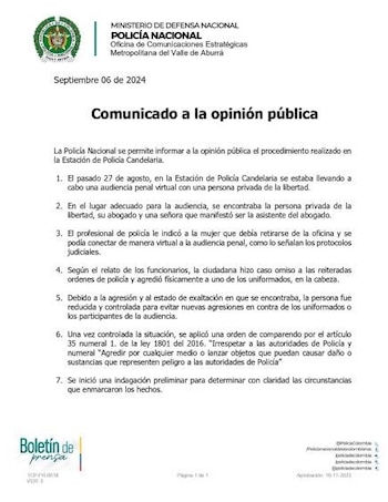 La Policía Metropolitana del Valle de Aburrá emitió un comunicado presentando su versión - crédito Meval