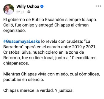 Willy Ochoa acusó presencia de La Barredora en Chiapas. Foto: (Captura de Pantalla)