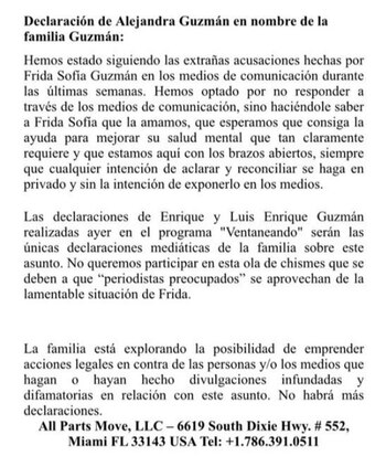El comunicado de Alejandra Guzmán