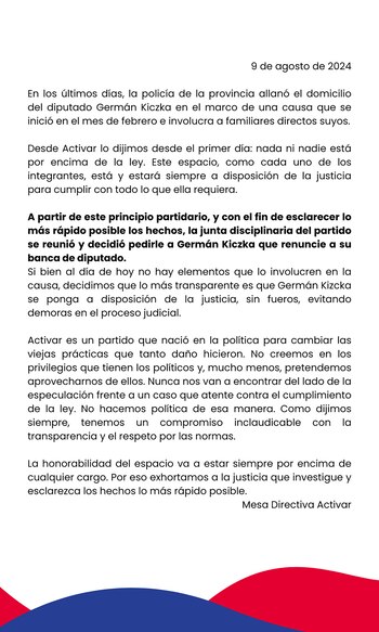 El comunicado oficial del partido