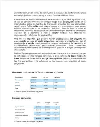 Contraloría señaló preocupación por aumento de deuda y estancamiento en inversión pública para 2027 - crédito Contraloría