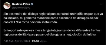 Presidente Petro propuso que la guerrilla tenga representantes regionales durante el proceso de paz - crédito @petrogustavo/X