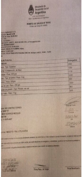 Otra de las planillas aportadas