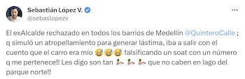 El concejal Sebastián López asegura que el choque que denunció Daniel Quintero fue un montaje - crédito X