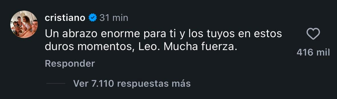 El comentario de Cristiano Ronaldo en el posteo de Lionel Messi