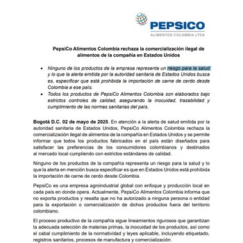 PepsiCo Alimentos Colombia subraya que
