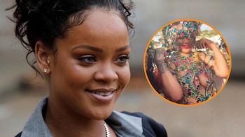 Rihanna presume un atrevido conjunto de pavo real y tocado de piedras en el carnaval de Barbados