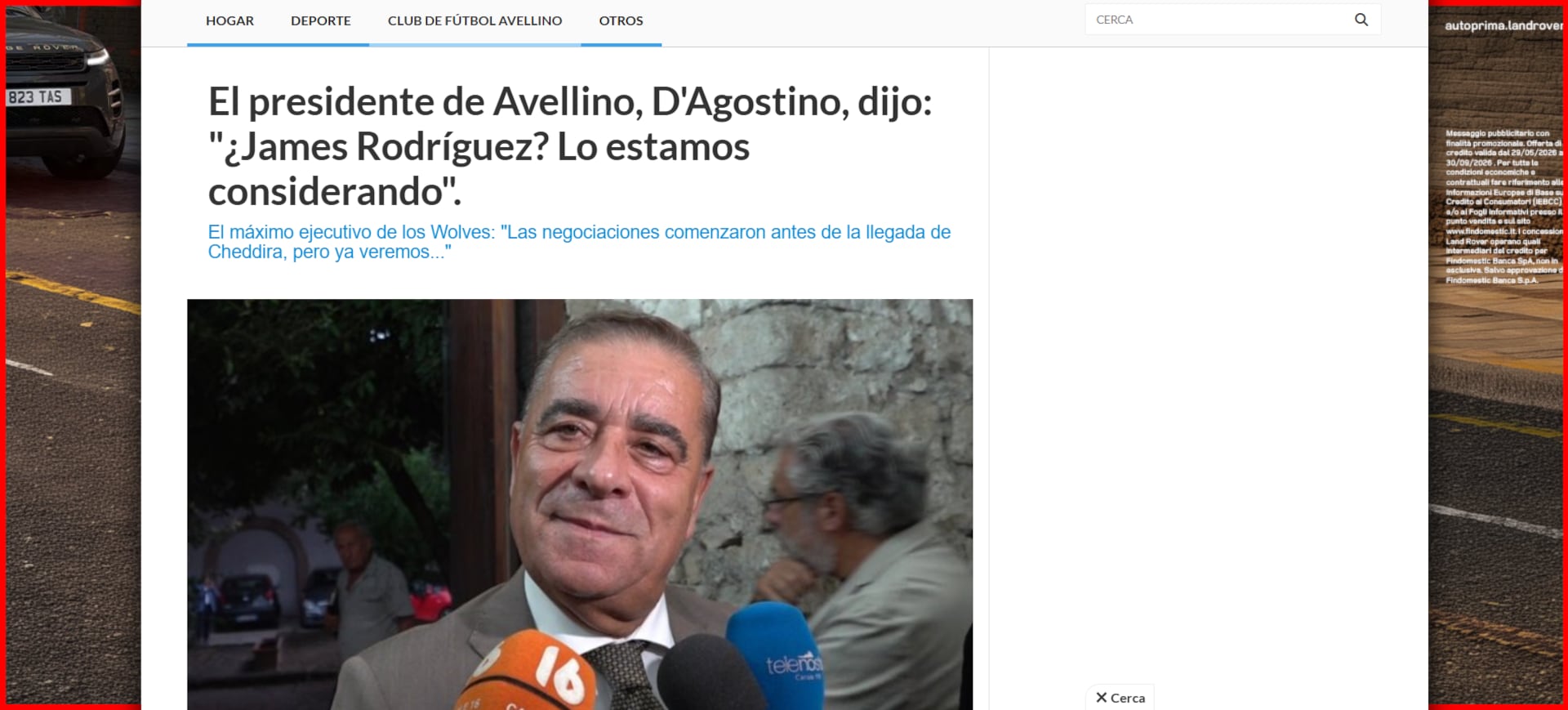Angelo Antonio D'Agostino confirmó que Avellino evalúa un posible acuerdo con James Rodríguez-crédito Otto Pagine Italia
