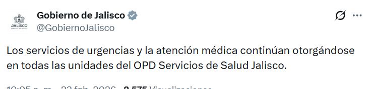 Los servicios de urgencias y la atención médica permanecen activos en todas las unidades del OPD Servicios de Salud Jalisco, según confirmaron las autoridades sanitarias estatales (Captura de pantalla)