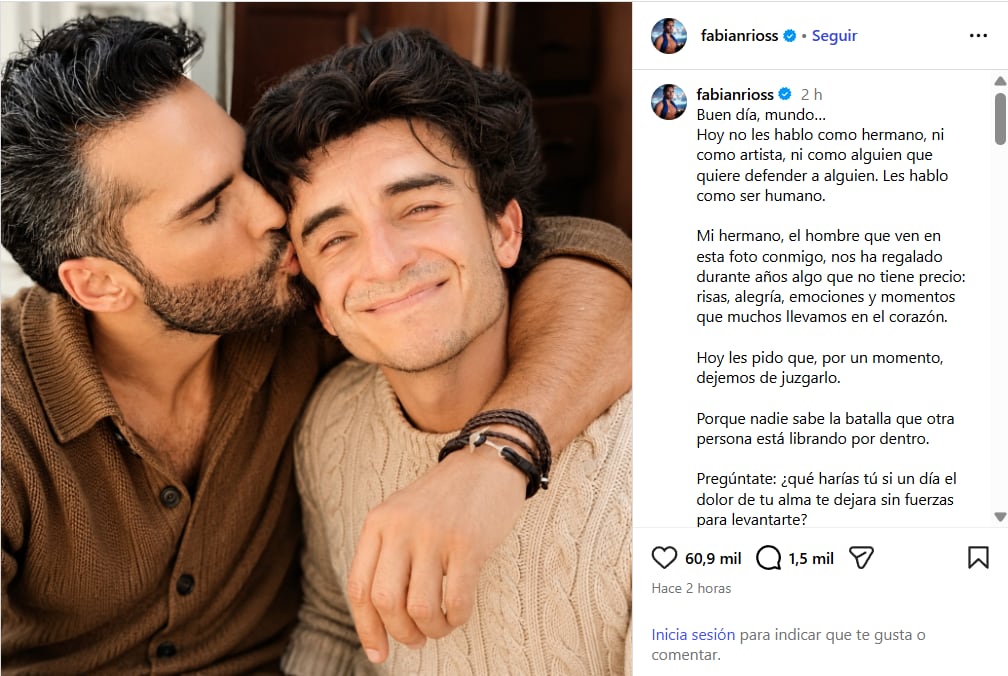 El actor Fabián Ríos pidió empatía con Francisco Bolívar tras publicación de ansiedad - crédito @fabianrioss/IG