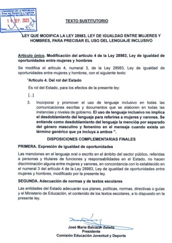 Texto sustitutorio aprobado en la