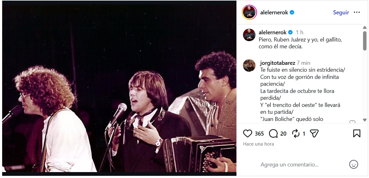 Alejandro Lerner publicó fotografías de archivo y rememoró el apodo afectuoso con el que el músico solía llamarlo