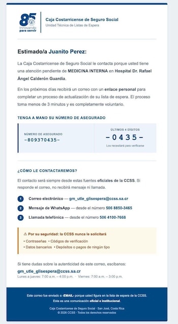 El plan de la CCSS usa un asistente virtual que tarda menos de tres minutos en actualizar datos (Imagen cortesía CCSS)