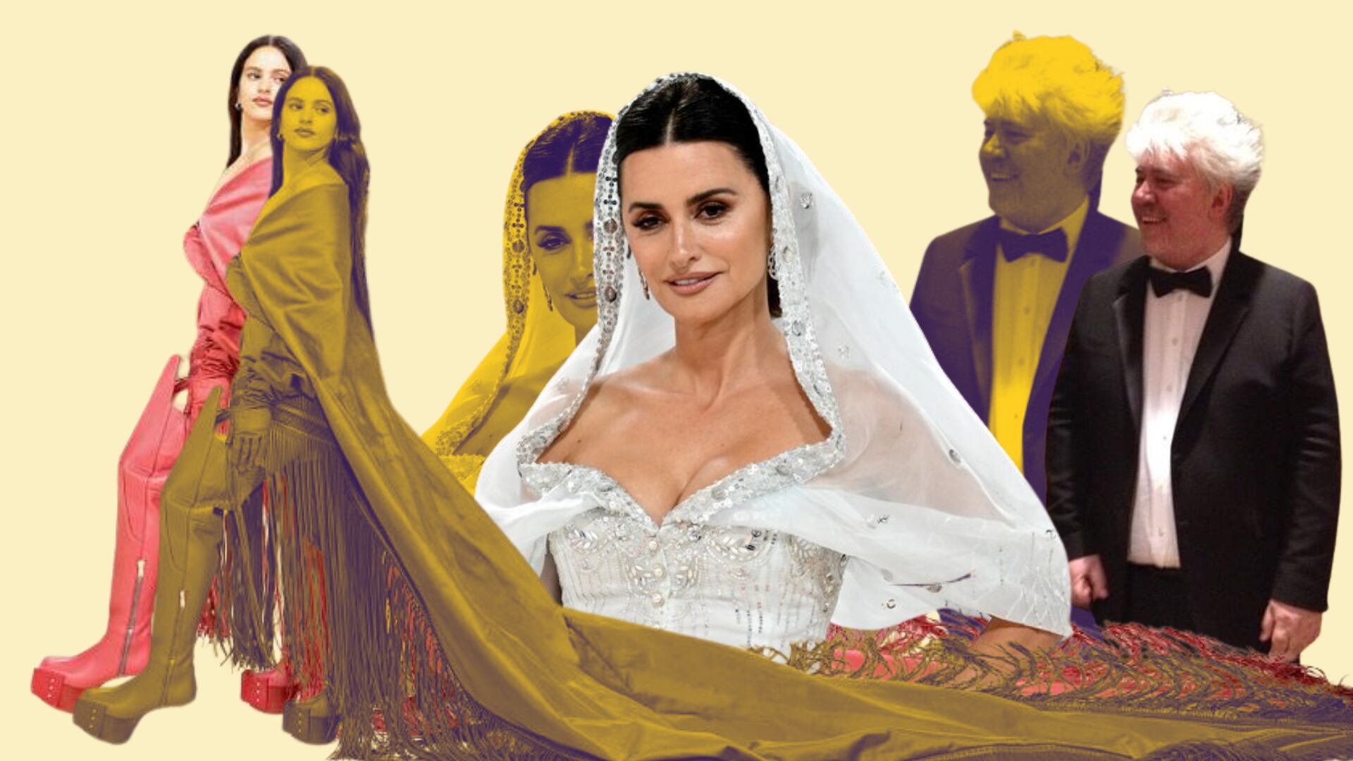 Rosalía, Penélope Cruz y Pedro Almodóvar en la MET Gala. (Infobae España)