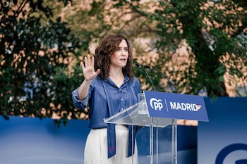 05/09/2026 La presidenta de la Comunidad de Madrid, Isabel Díaz Ayuso, durante la inauguración de las Jornadas Parlamentarias del Grupo Popular de la Asamblea de Madrid, en el hotel EXE Getafe, a 5 de septiembre de 2026, en Getafe, Madrid (España). La sexta edición de estas Jornadas han contado con mesas de trabajo en las que los diputados han puesto en marcha las bases para la preparación de las próximas elecciones autonómicas y municipales.
POLITICA
Carlos Luján - Europa Press