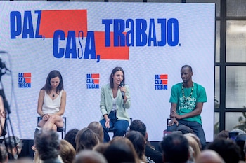 12/09/2026 (I-D) La secretaria general de Podemos, Ione Belarra, la eurodiputada, Irene Montero, el exdiputado de Podemos en Madrid, Serigne Mbaye, durante el acto en Espacio Larra, a 12 de septiembre de 2026, en Madrid (España).
POLITICA
Ricardo Rubio - Europa Press