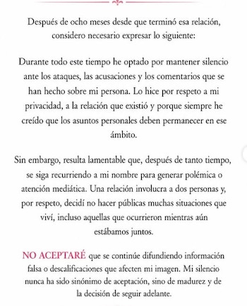 Alejandra Tijerina compartió un comunicado