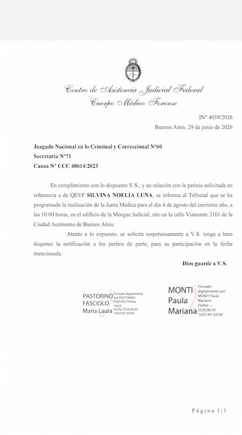 Junta médica para Silvina Luna en el Cuerpo Médico Forense de Buenos Aires
