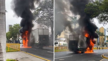 El camión furgón incendiado empezó