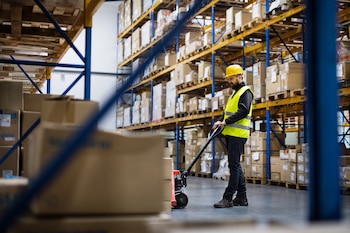 Persona trabajando en un depósito