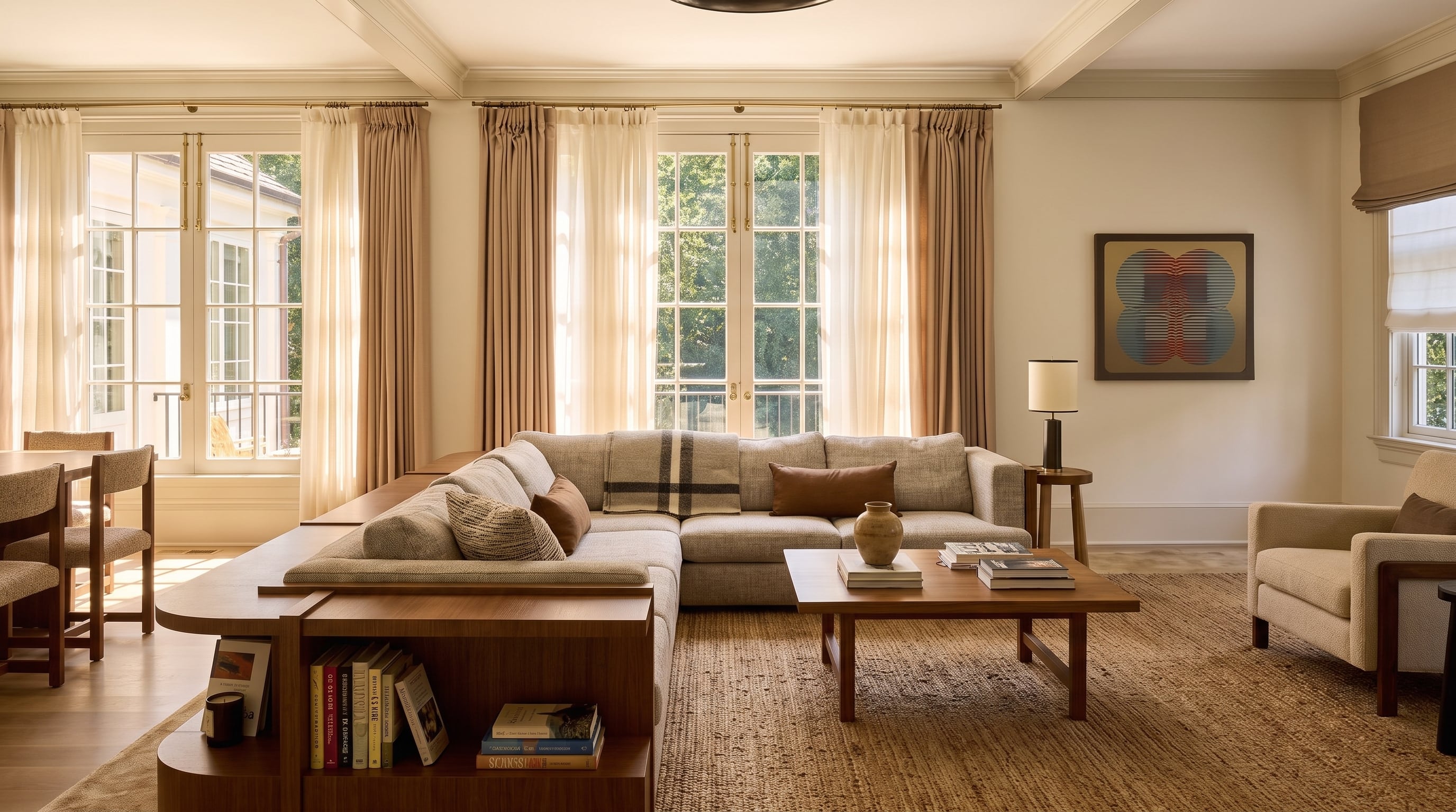 Una consola detrás del sillón suma una superficie de apoyo y compartimentos para guardar elementos de uso ocasional. (Imagen Ilustrativa Infobae)