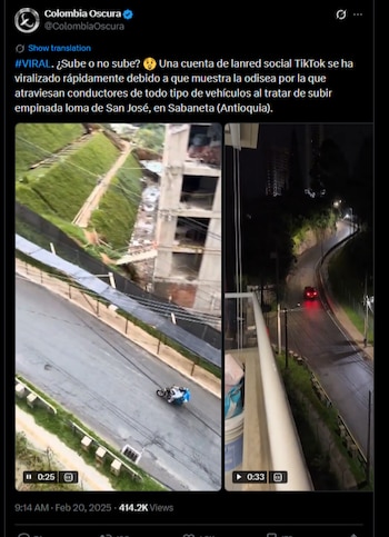 El momento en el cual varios carros se quedan en Sabaneta, Antioqua-crédito @ColombiaOscura/X