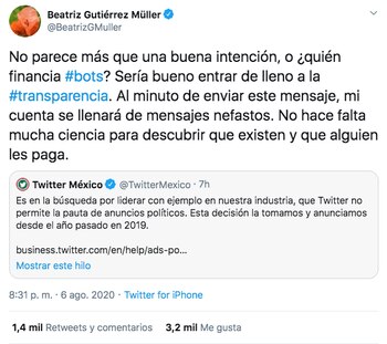 Beatriz Gutiérrez Müller exigió transparencia